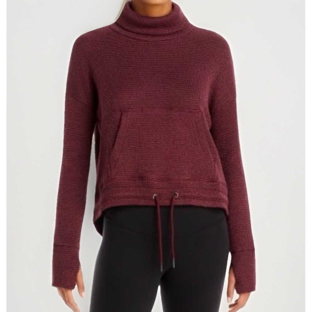 Sweaty Betty Restful Bouclé Cowl Neck Pullover XS Burgundy Cozy Athleisure